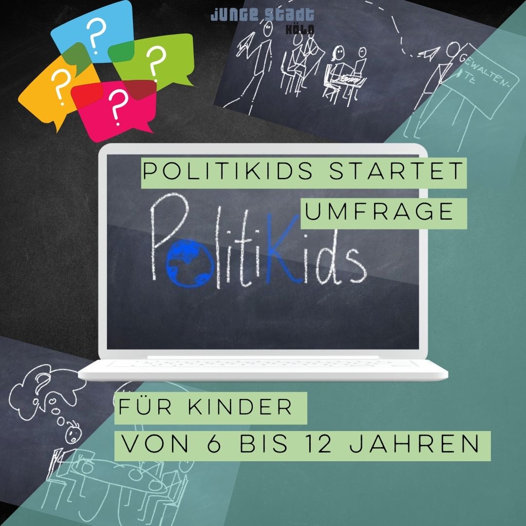 Im Vordergrund ist das Logo von Politikids. Das 